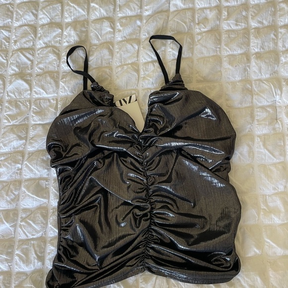 Zara gunmetal metallic ruched crop top - Picture 6 of 7